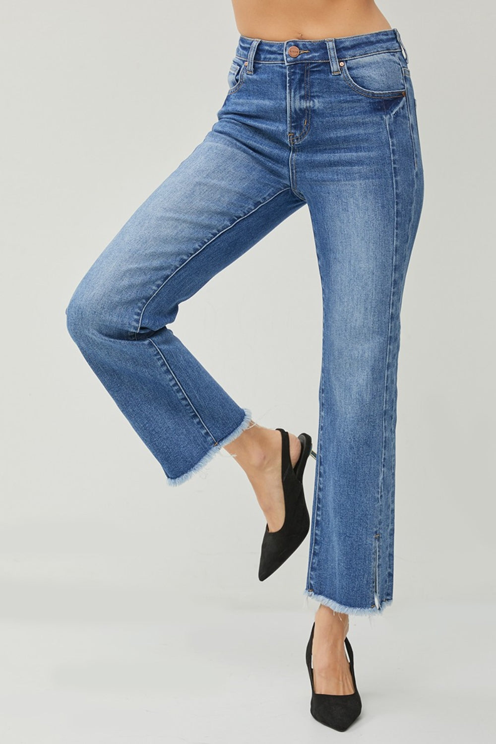 RISEN High Waist Raw Hem Slit Straight Jeans - TRENDMELO