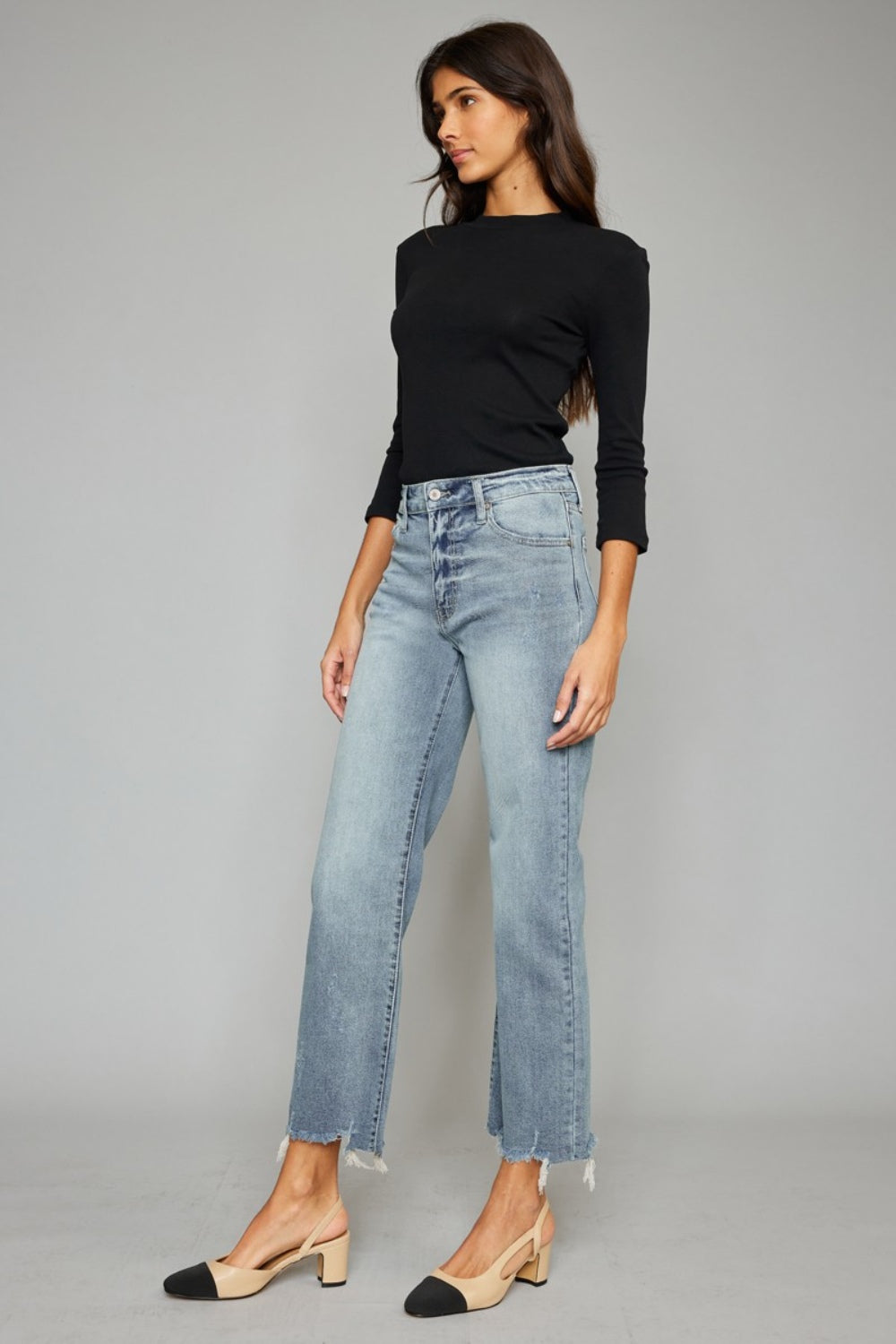 Kancan High Waist Raw Hem Cropped Wide Leg Jeans - TRENDMELO