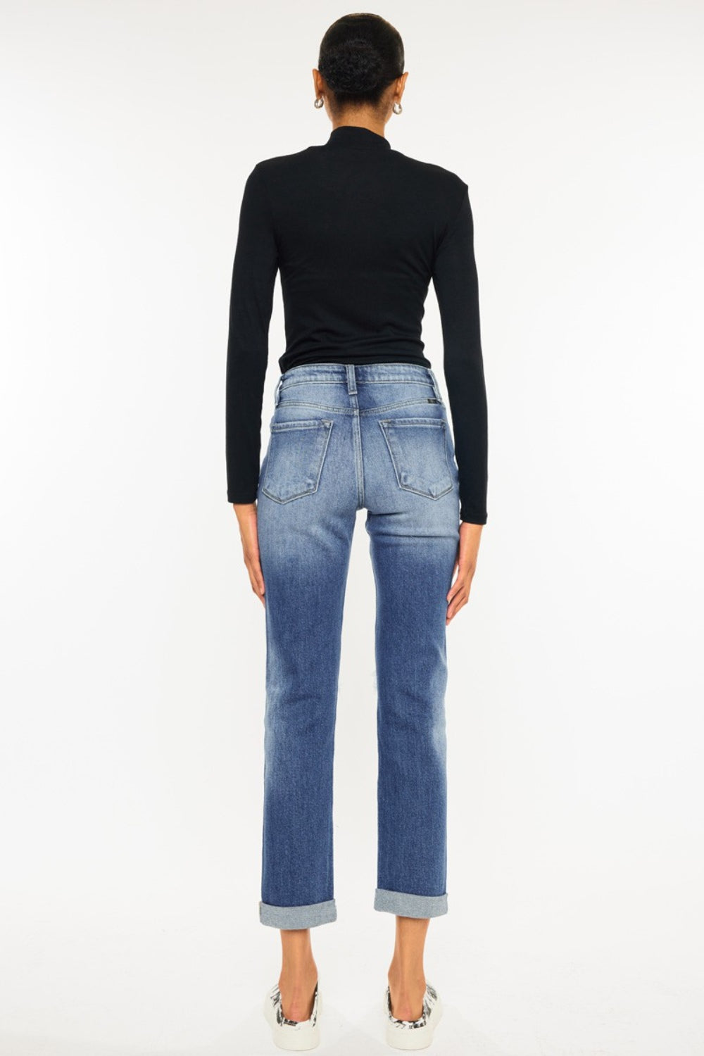 Kancan High Waist Distressed Hem Detail Cropped Straight Jeans - TRENDMELO