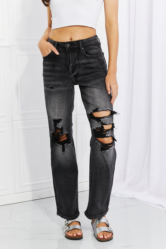 RISEN Full Size Lois Distressed Loose Fit Jeans - TRENDMELO