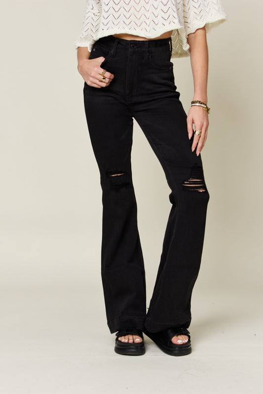 Judy Blue Full Size High Waist Distressed Flare Jeans - TRENDMELO