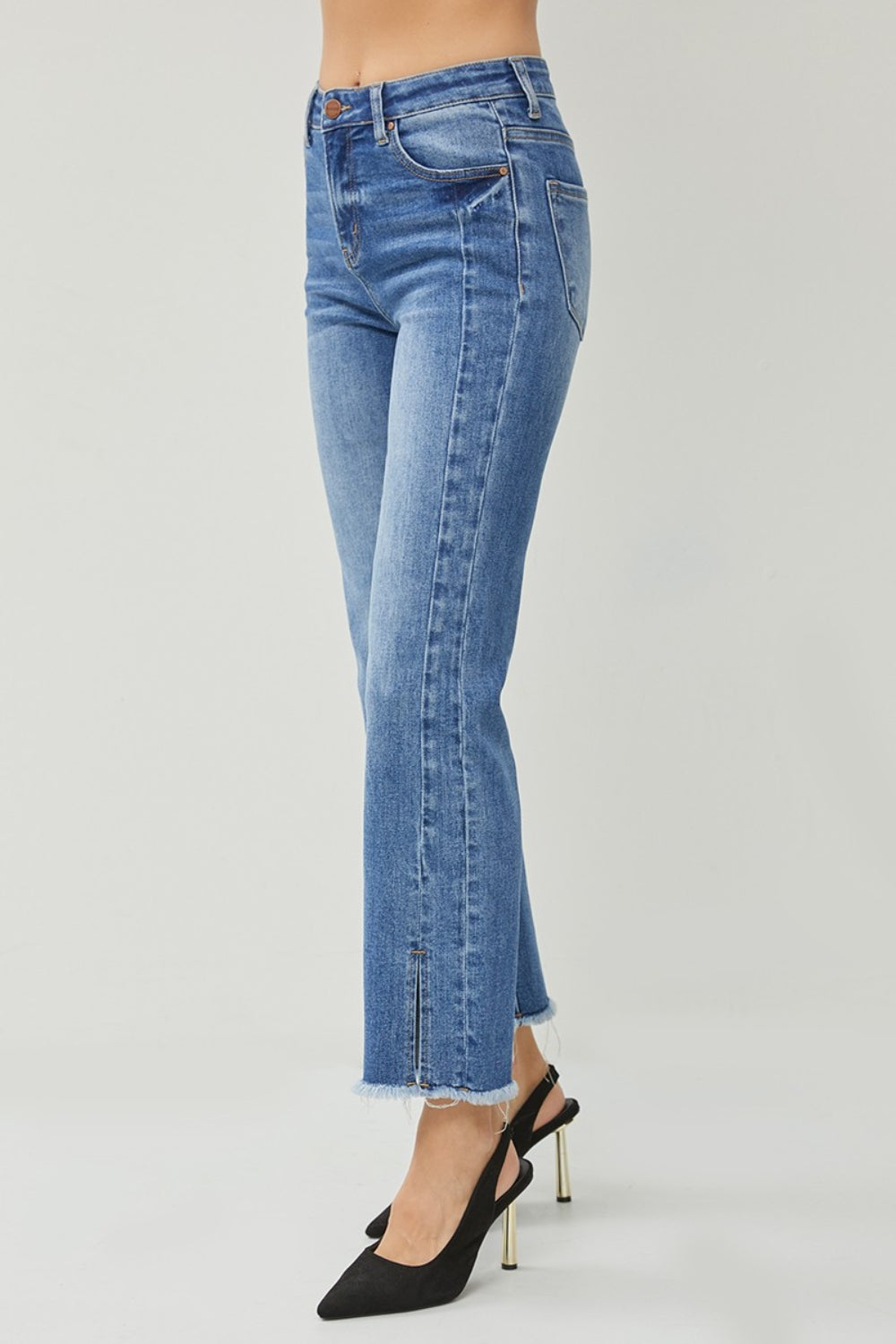 RISEN High Waist Raw Hem Slit Straight Jeans - TRENDMELO