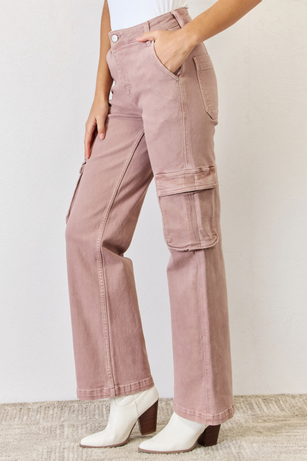 RISEN Full Size High Rise Cargo Wide Leg Jeans - TRENDMELO