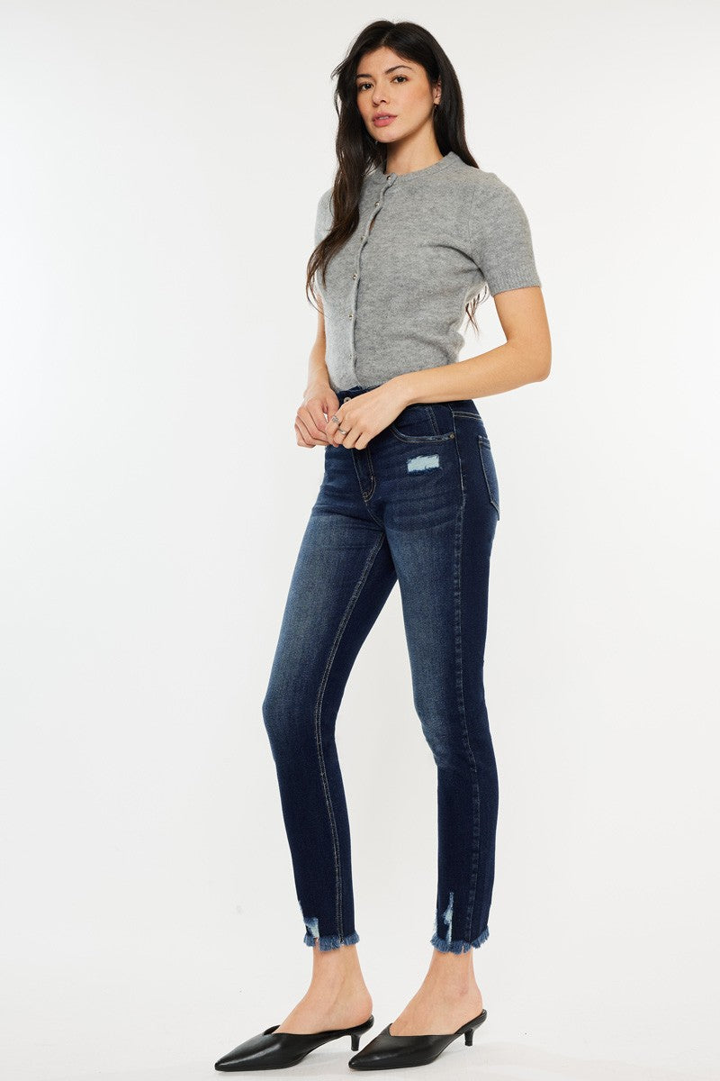 Kancan Full Size Cat's Whiskers Raw Hem High Waist Jeans - TRENDMELO