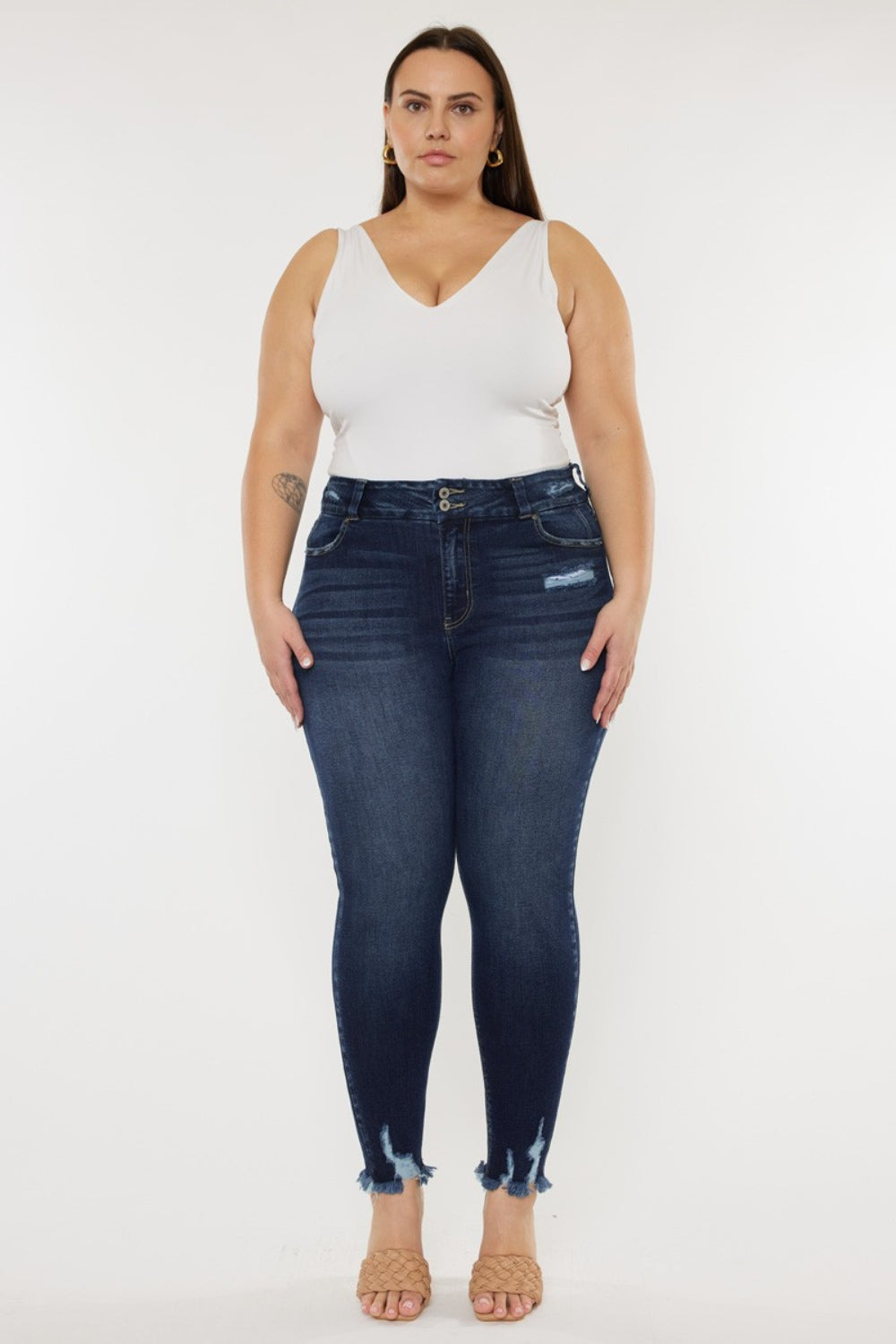Kancan Full Size Cat's Whiskers Raw Hem High Waist Jeans - TRENDMELO