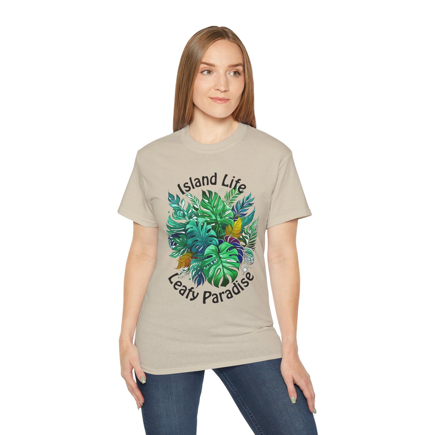 Island Life Leafy Paradise Tropical Leaf T-Shirt in Vibrant Green by Trendmelo, Unisex Ultra Cotton Tee - TRENDMELO