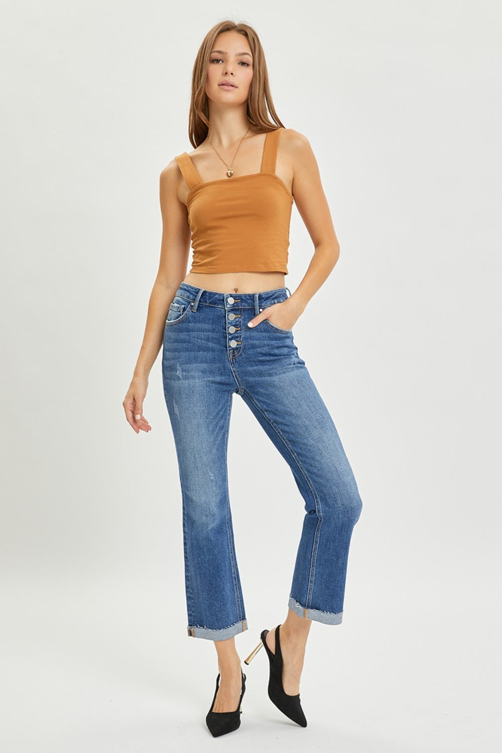 RISEN Full Size Button Fly Cropped Bootcut Jeans - TRENDMELO