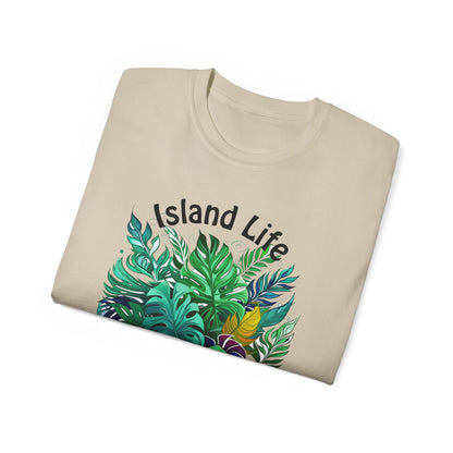 Island Life Leafy Paradise Tropical Leaf T-Shirt in Vibrant Green by Trendmelo, Unisex Ultra Cotton Tee - TRENDMELO