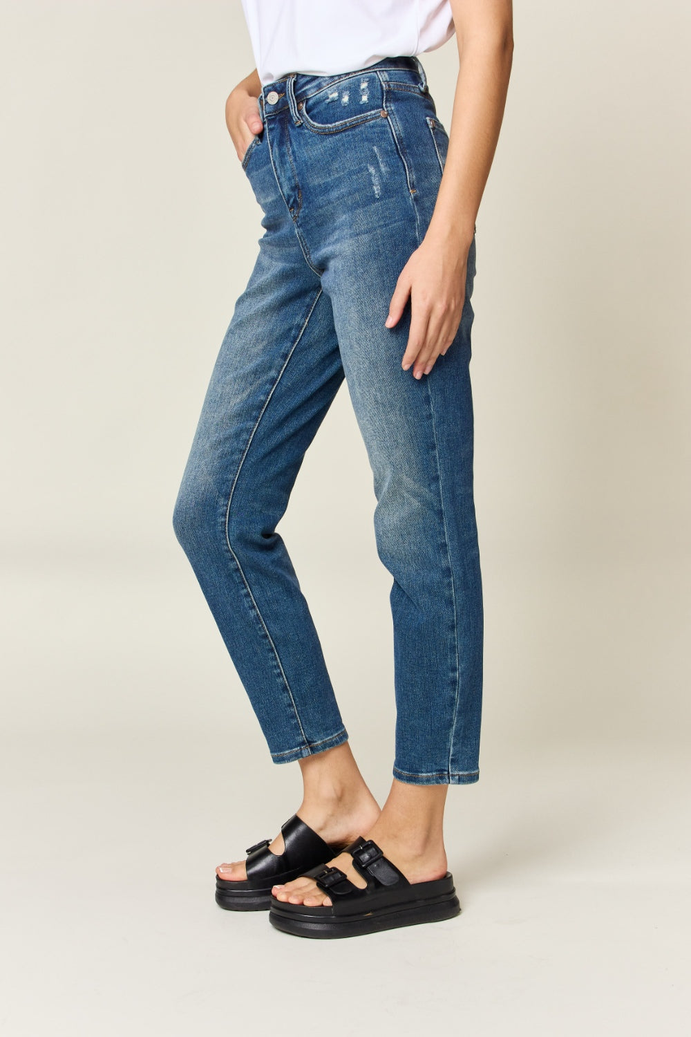 Judy Blue Full Size Tummy Control High Waist Slim Jeans - TRENDMELO