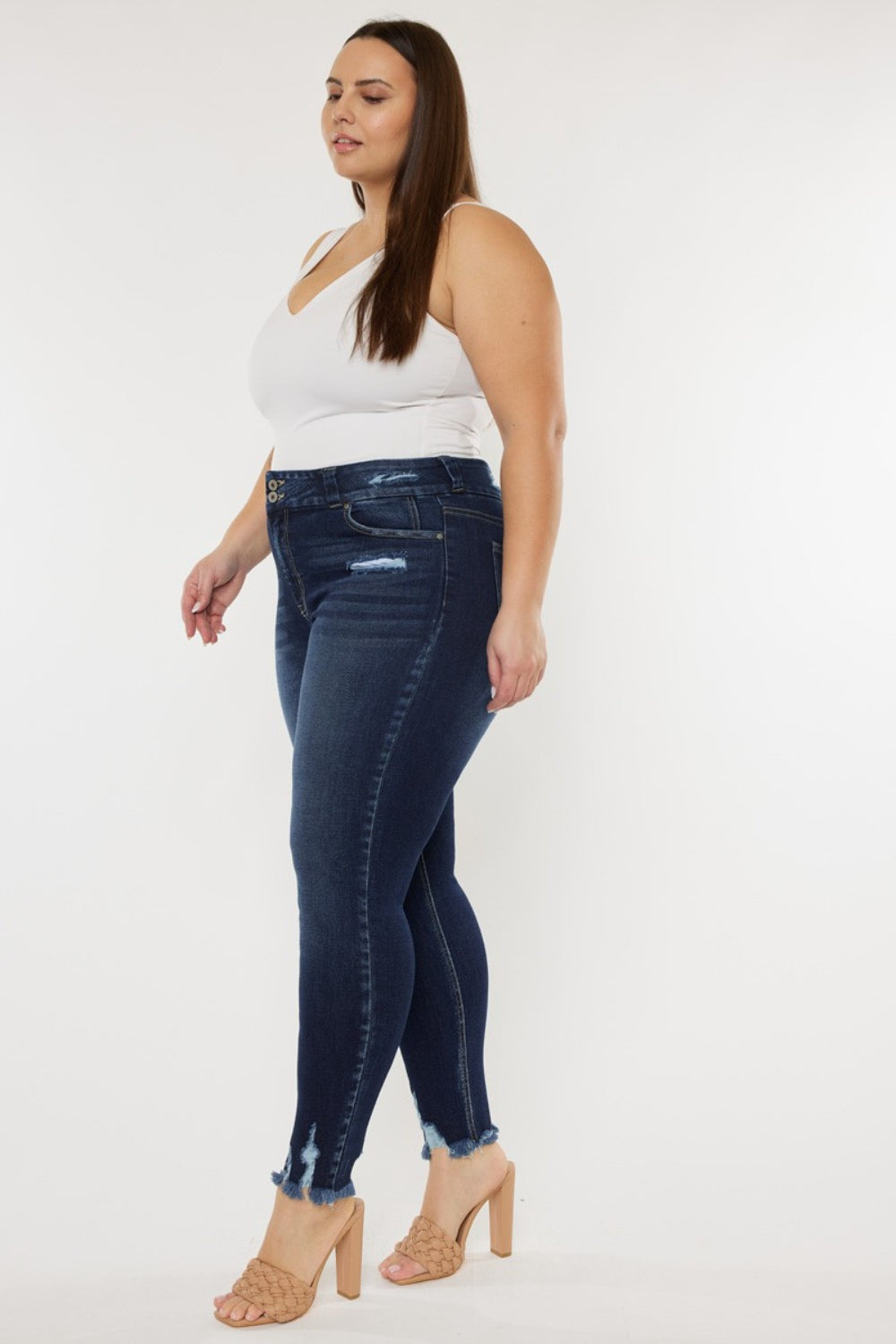 Kancan Full Size Cat's Whiskers Raw Hem High Waist Jeans - TRENDMELO