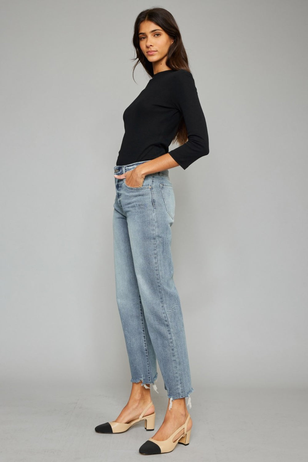 Kancan High Waist Raw Hem Cropped Wide Leg Jeans - TRENDMELO