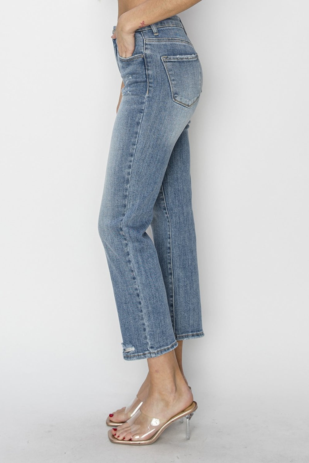 RISEN Full Size High Waist Distressed Cropped Jeans - TRENDMELO