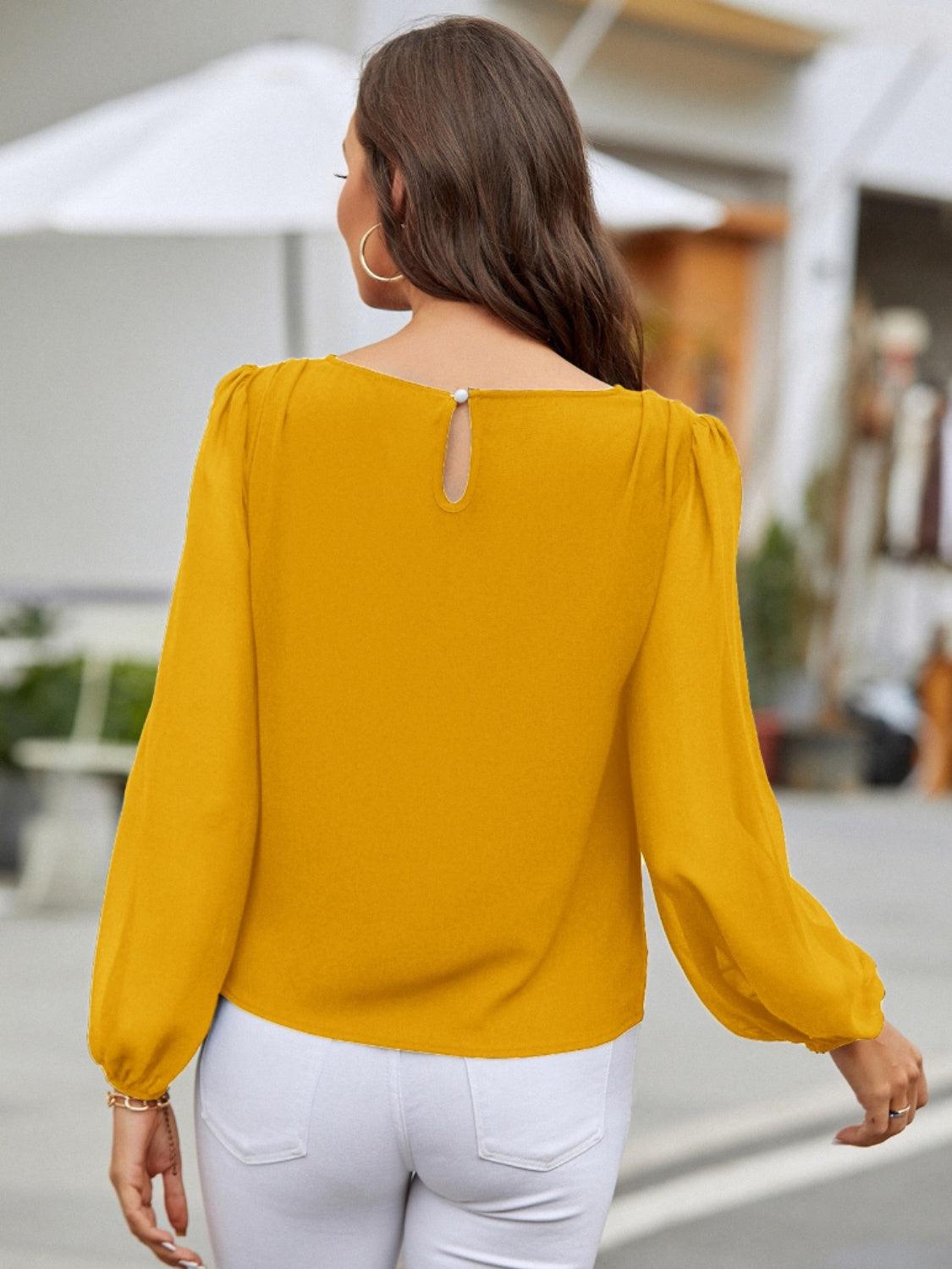 Round Neck Long Sleeve Blouse