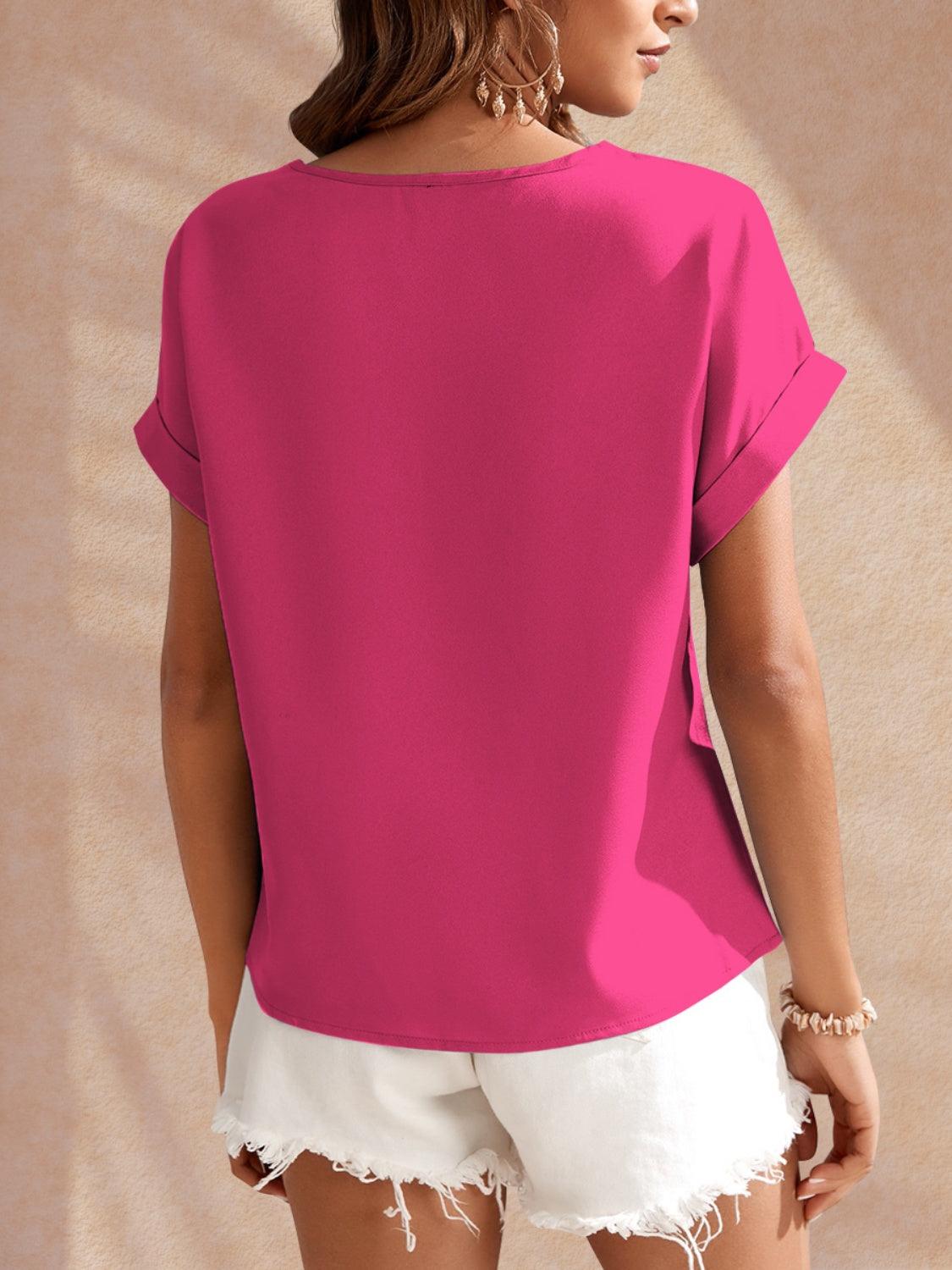 Round Neck Short Sleeve Blouse