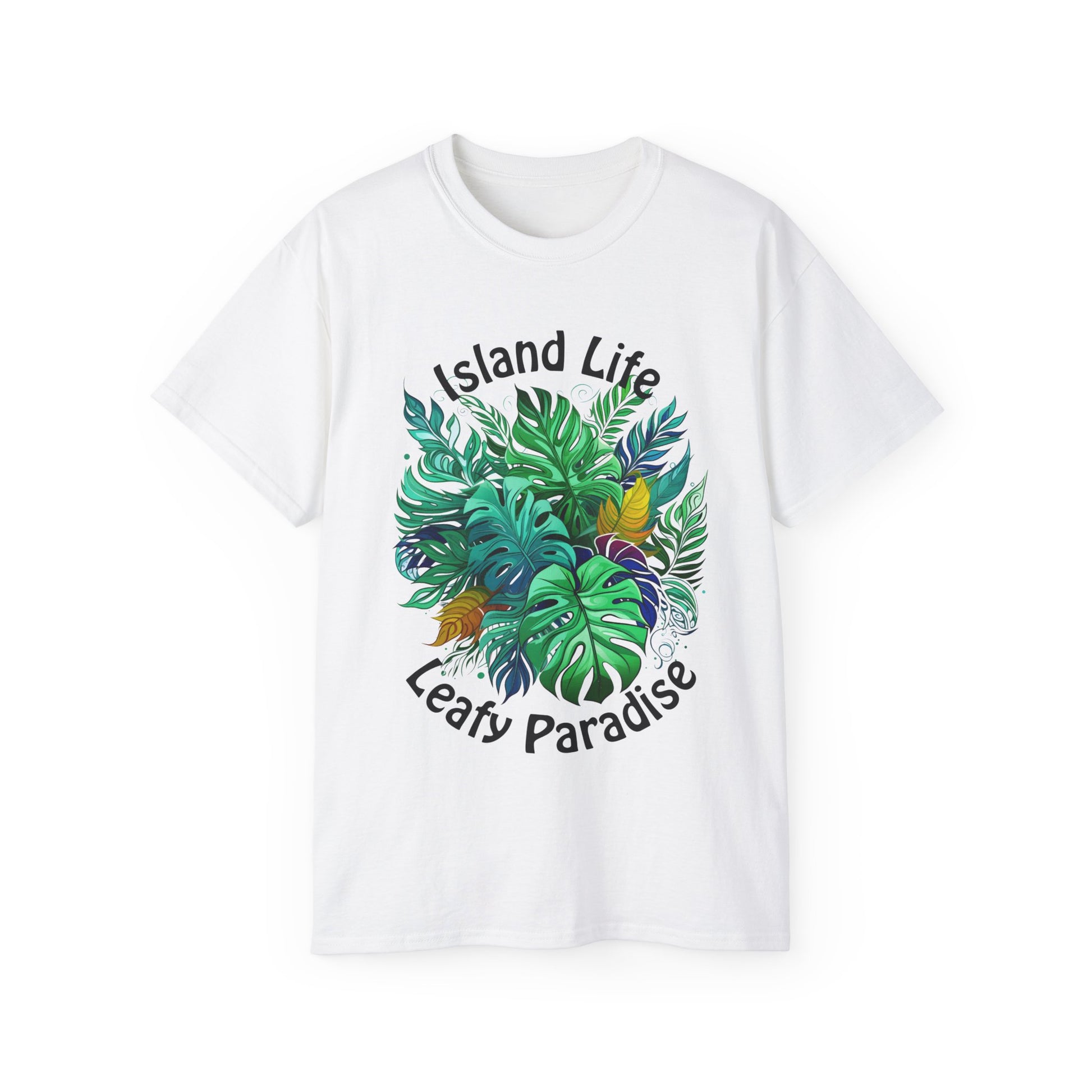 Island Life Leafy Paradise Tropical Leaf T-Shirt in Vibrant Green by Trendmelo, Unisex Ultra Cotton Tee - TRENDMELO