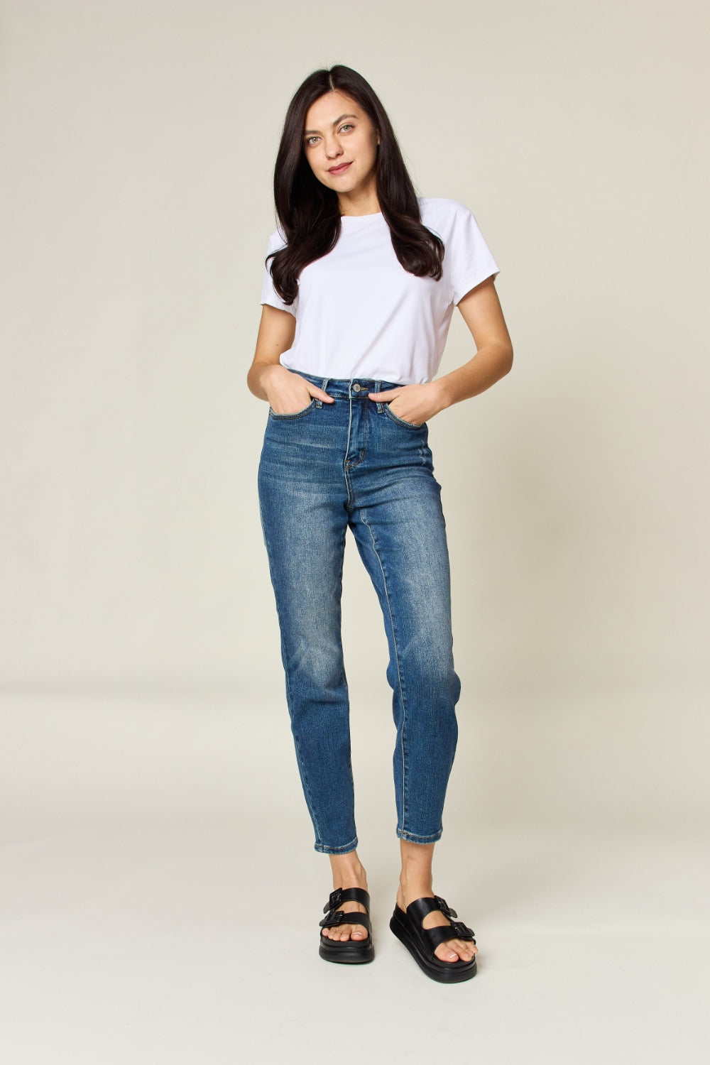 Judy Blue Full Size Tummy Control High Waist Slim Jeans - TRENDMELO