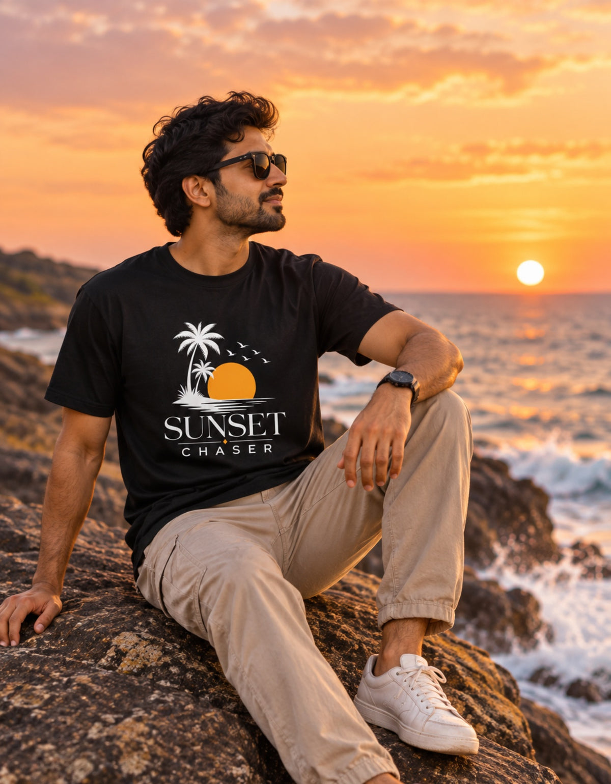 Sunset Chaser Travel T-shirt for Vacation & Road Trips | Unisex Lightweight Cotton T-shirt for Men and Women | Beach Holiday Tee