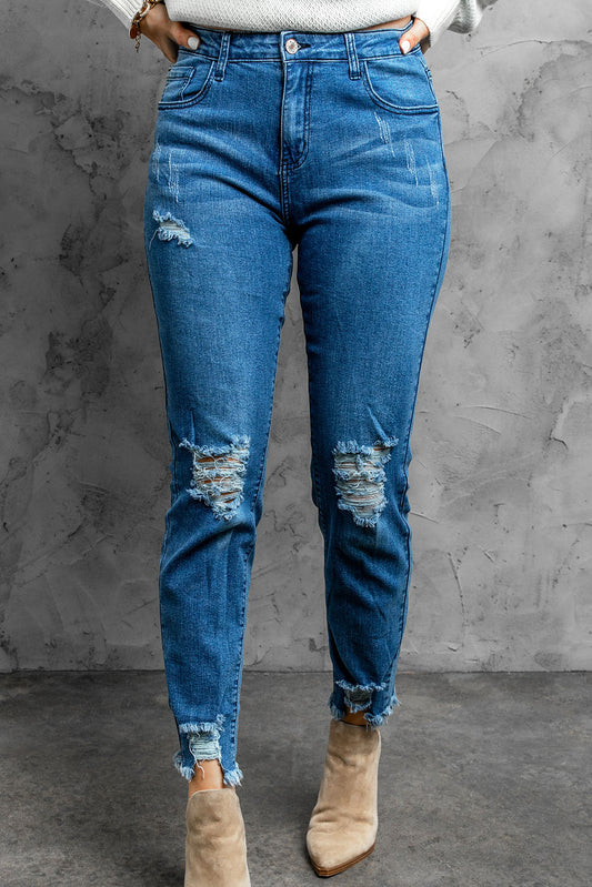 Stylish Distressed Cropped Jeans - TRENDMELO