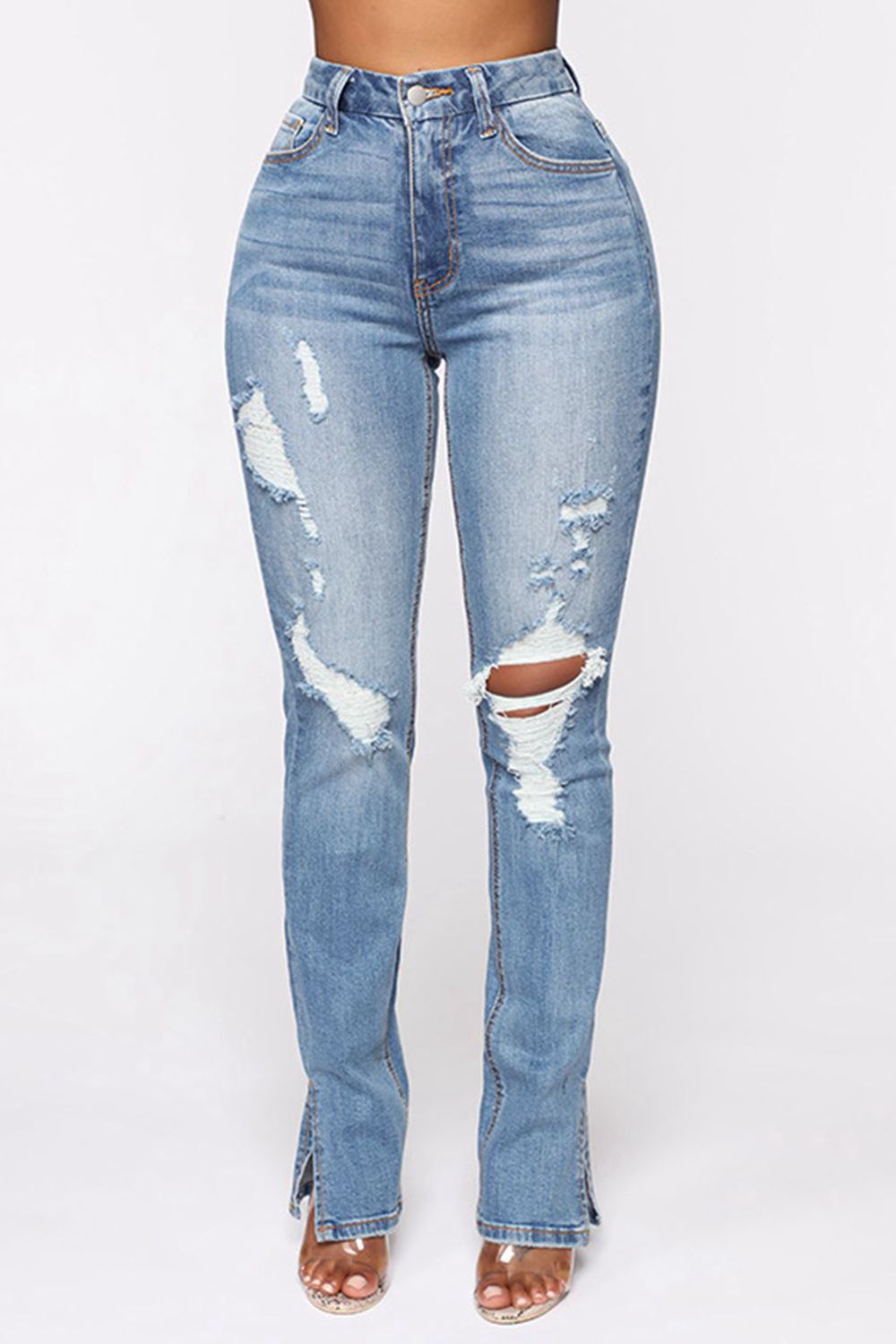 Distressed Slit Jeans - TRENDMELO