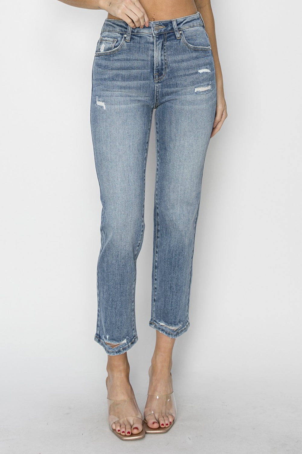 RISEN Full Size High Waist Distressed Cropped Jeans - TRENDMELO