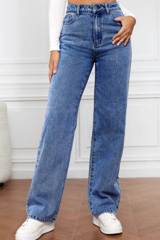 High Waist Straight Jeans - TRENDMELO