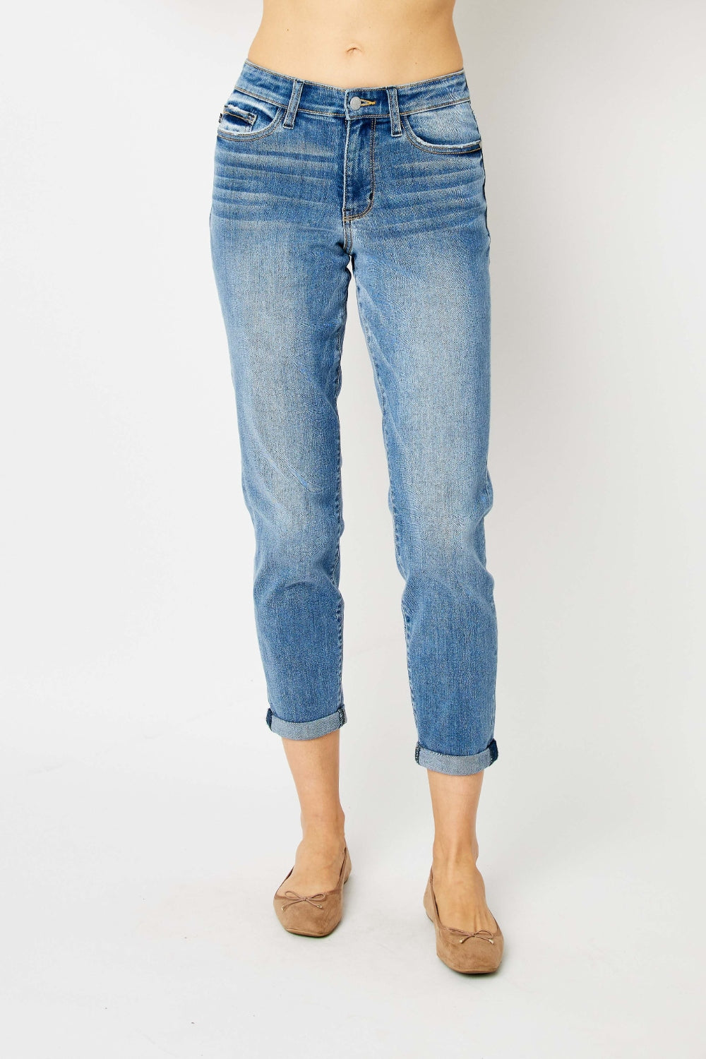 Judy Blue Full Size Cuffed Hem Slim Jeans - TRENDMELO