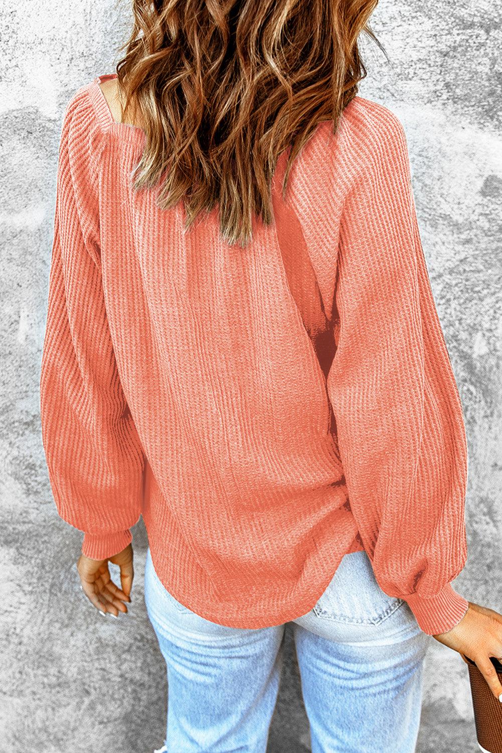 Square Neck Waffle-Knit Top