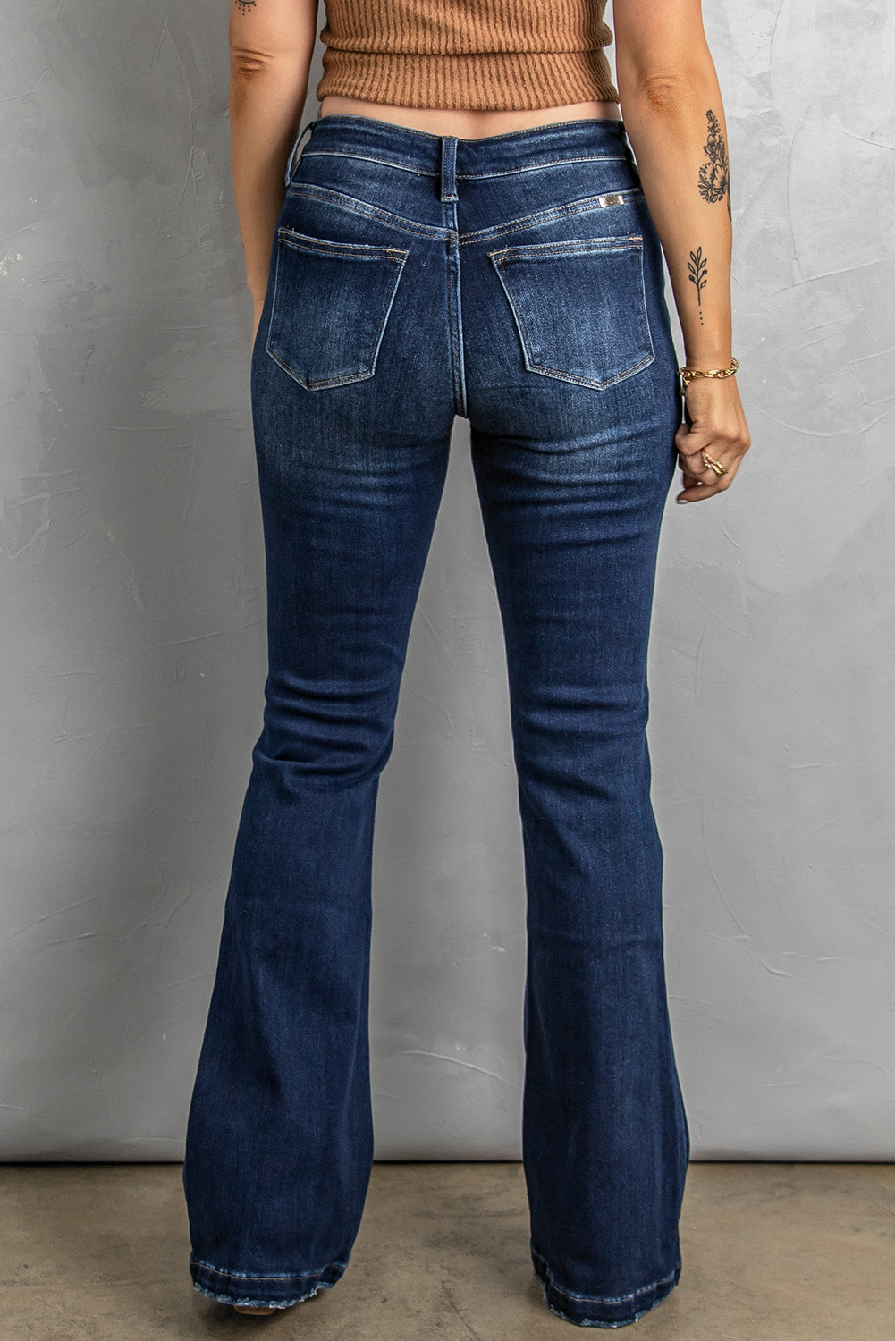 Button Fly Distressed Bootcut Jeans - TRENDMELO