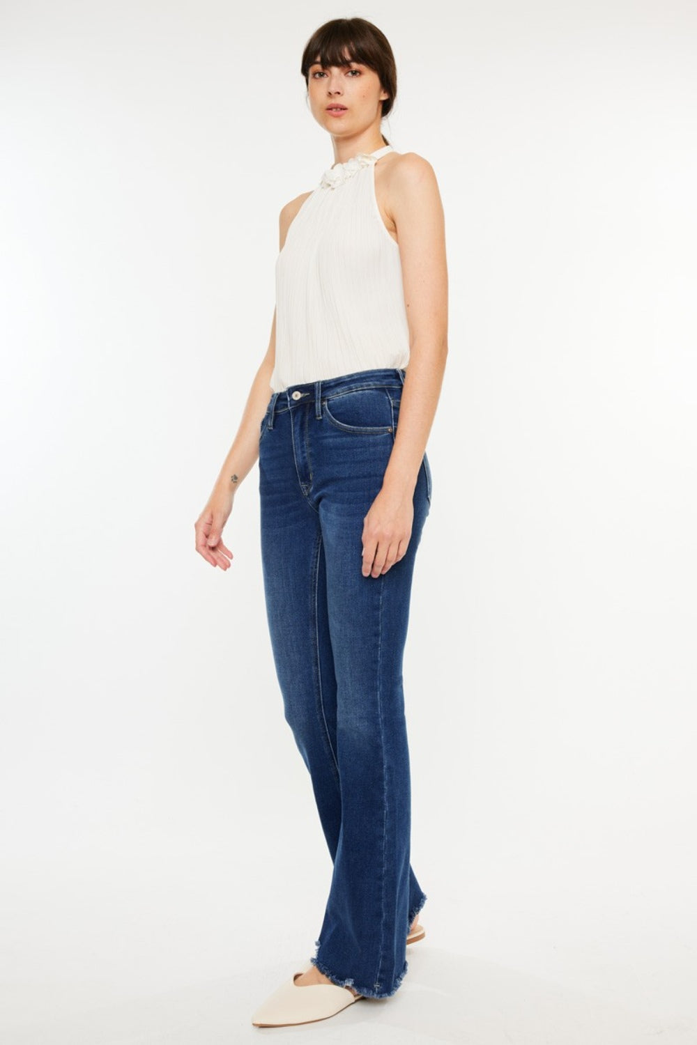 Kancan Cat's Whiskers Raw Hem Flare Jeans - TRENDMELO