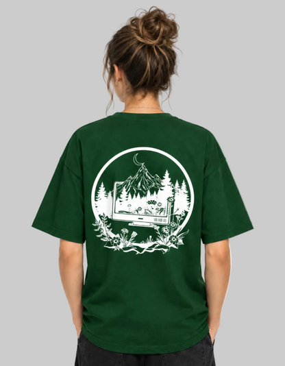 Digital Detox Oversized Tee in Bottle Green — Pre-Shrunk 260 GSM French Terry, Unisex XS to 3XL | Trendmelo