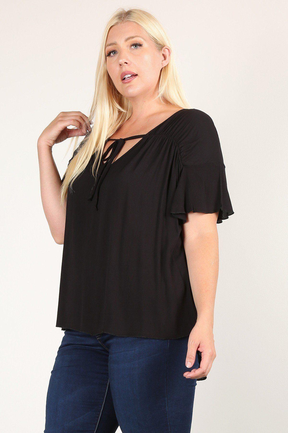 Open media 2 in modal Open media 3 in modal Open media 4 in modal Plus White & Black Stripped V-neck With Vegan Leather Detail Short Roll Up Sleeve Relaxed Fit Top