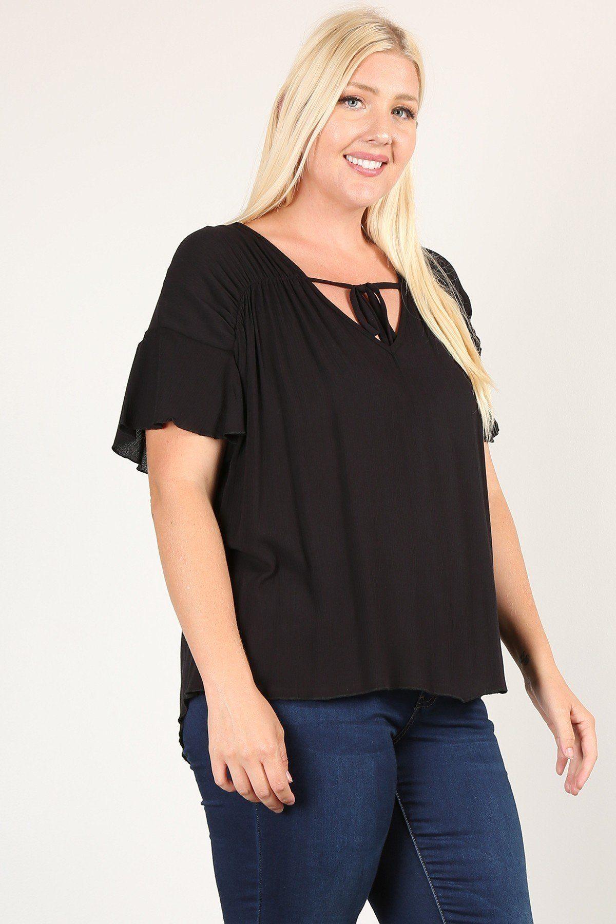 Open media 2 in modal Open media 3 in modal Open media 4 in modal Plus White & Black Stripped V-neck With Vegan Leather Detail Short Roll Up Sleeve Relaxed Fit Top