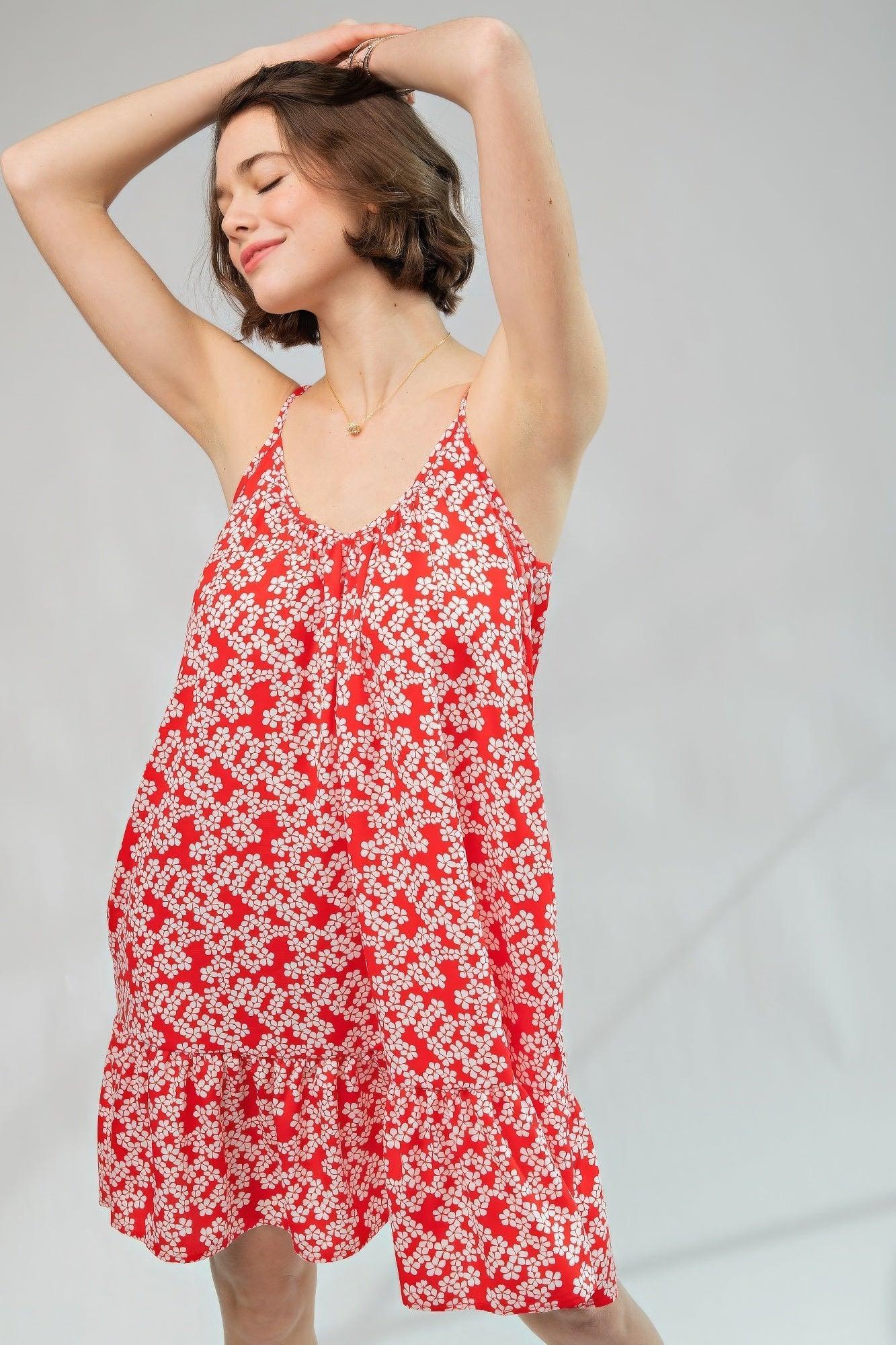 Trendmelo Floral Printed Wool Peach Cami Dress