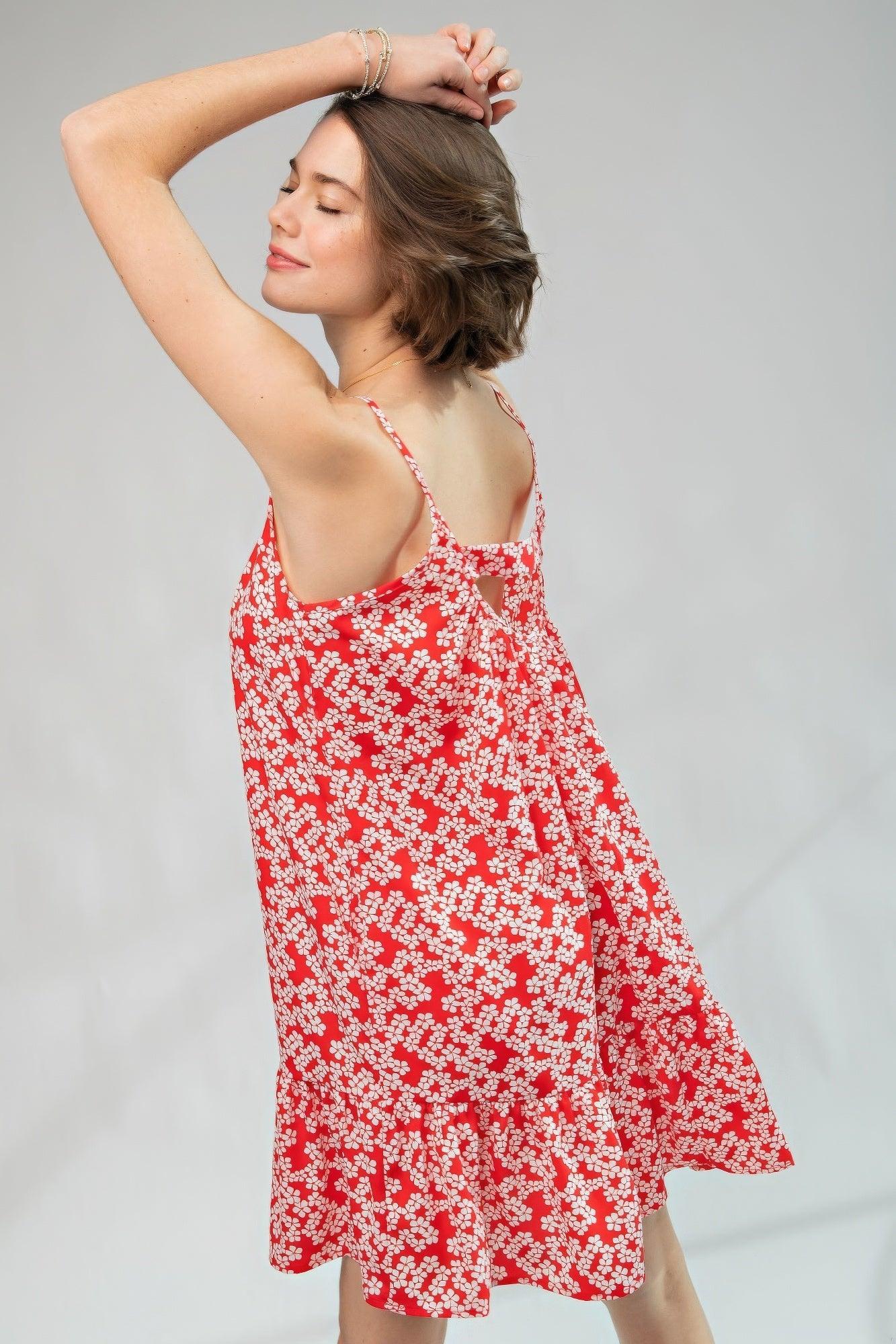 Trendmelo Floral Printed Wool Peach Cami Dress