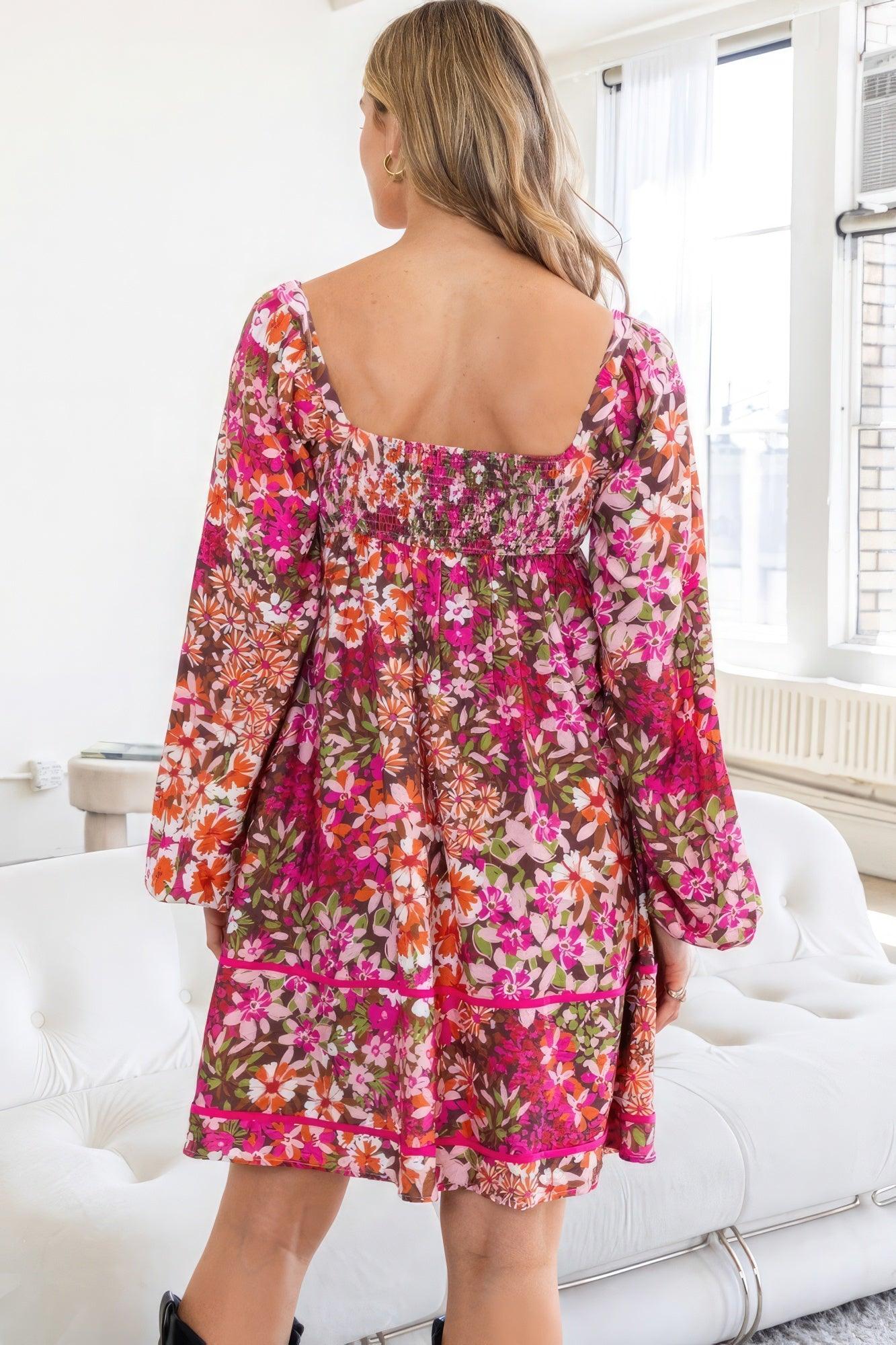 Trendmelo Floral Square Neckline Mini Dress