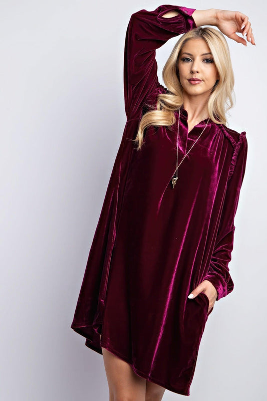 Trendmelo Mini Ruffle Detailing Velvet Dress