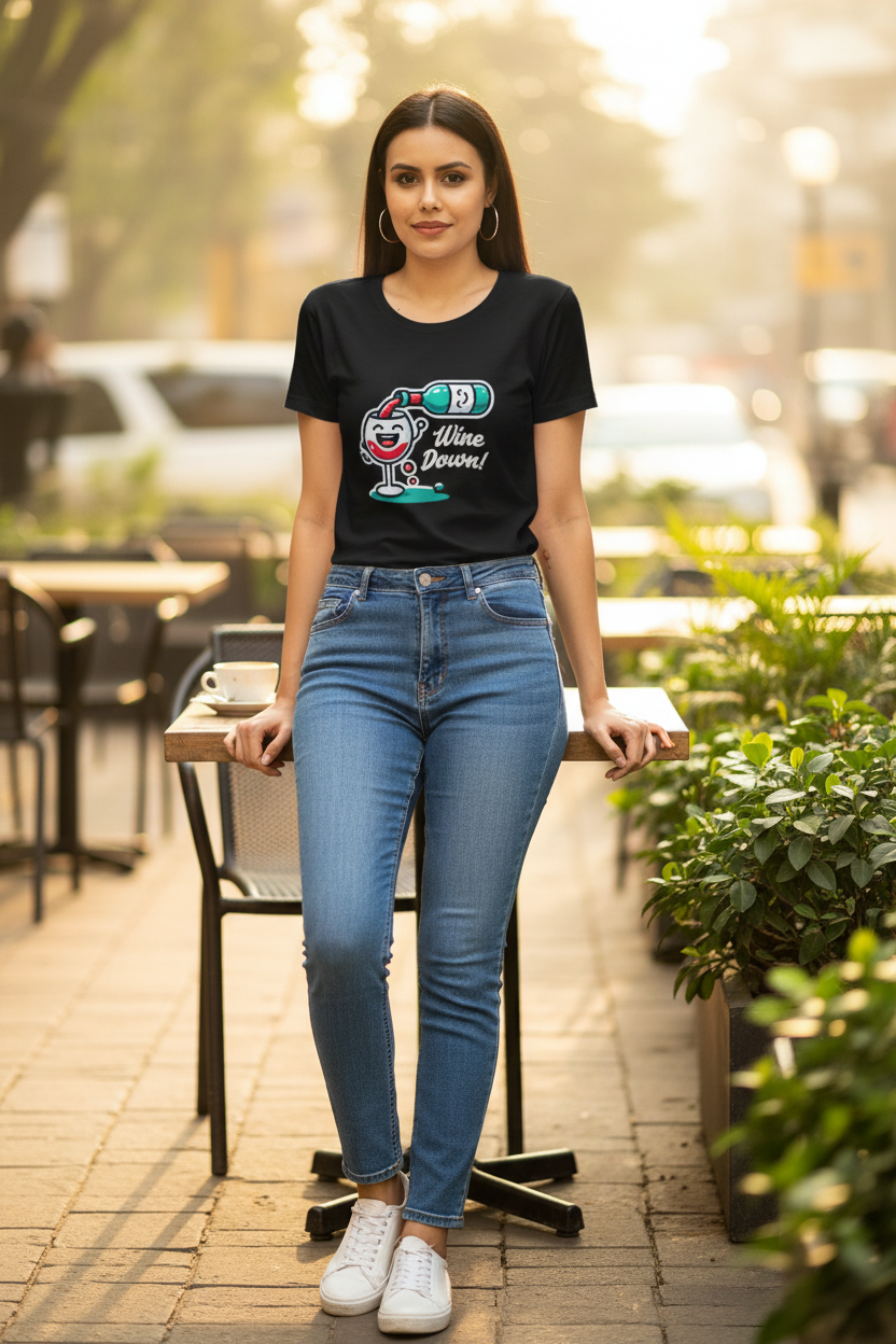 Wine Down T-Shirt | Funny Wine Graphic Tee for Women | XS to 2XL