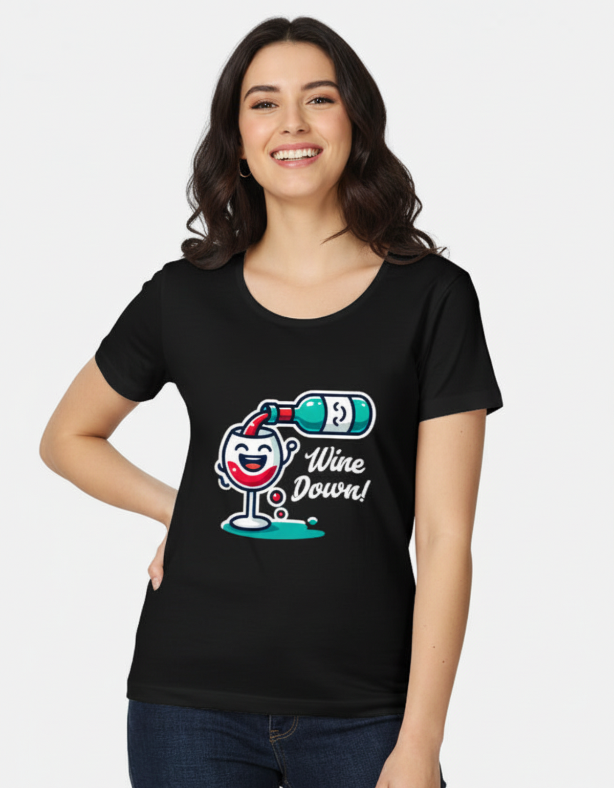Wine Down T-Shirt | Funny Wine Graphic Tee for Women | XS to 2XL