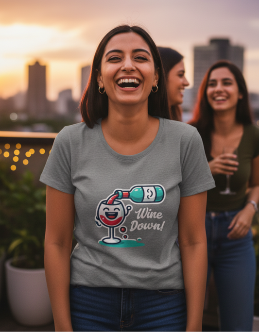 Wine Down T-Shirt | Funny Wine Graphic Tee for Women | XS to 2XL