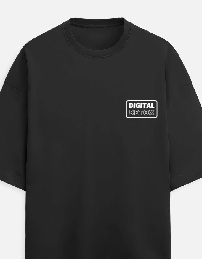 Front view of Digital Detox Oversized T-Shirt in Black — Unisex Drop Shoulder Streetwear Style | Trendmelo
