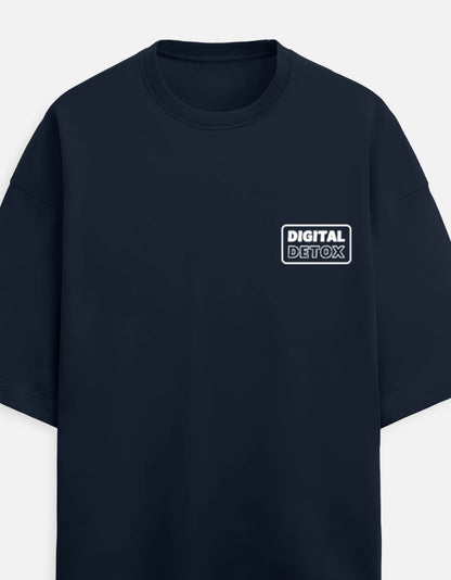 Front view of Digital Detox Oversized T-Shirt in Navy Blue — Unisex Drop Shoulder Streetwear Tee | Trendmelo