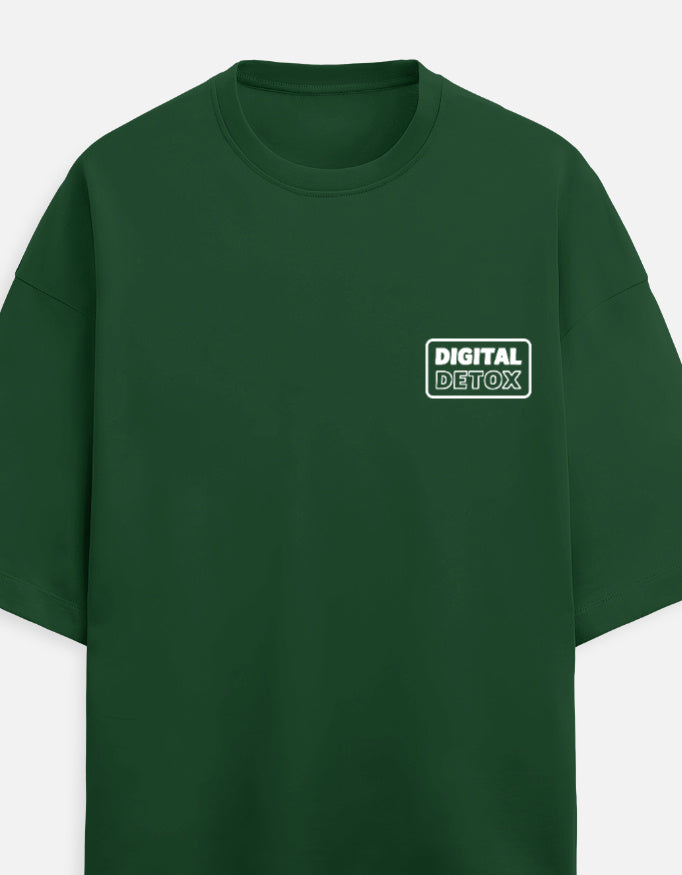 Digital Detox Oversized T-Shirt Front in Bottle Green — 260 GSM French Terry Unisex Tee | Trendmelo