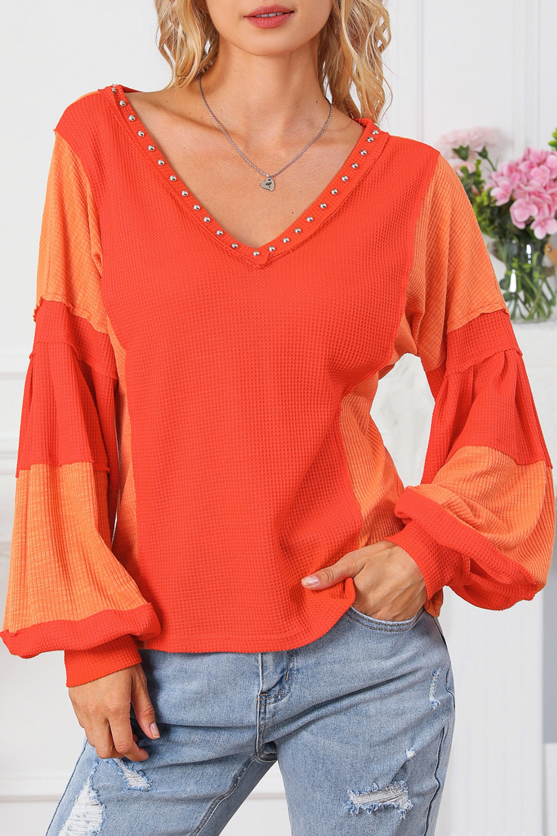 Color Block V-Neck Top