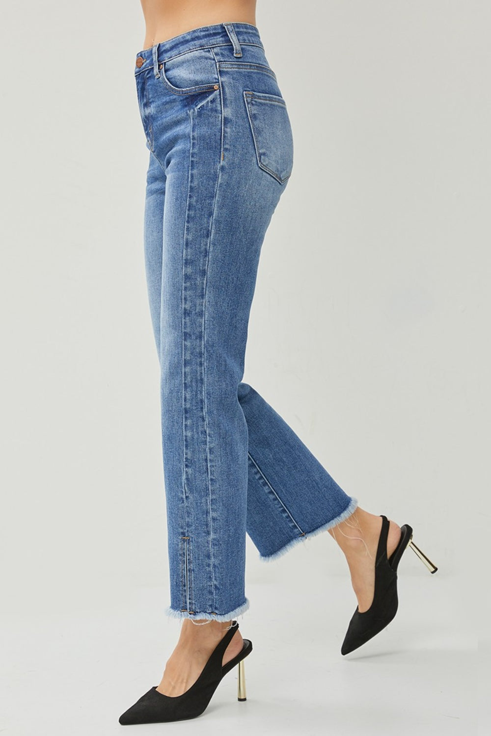 RISEN High Waist Raw Hem Slit Straight Jeans - TRENDMELO