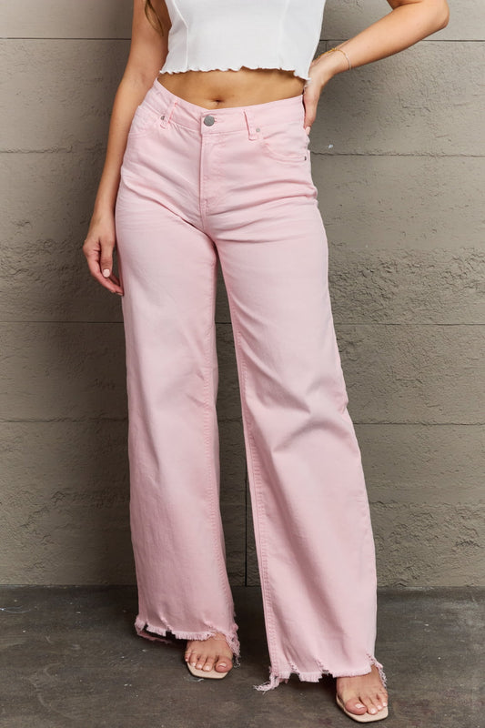 RISEN Raelene Full Size High Waist Wide Leg Jeans in Light Pink - TRENDMELO