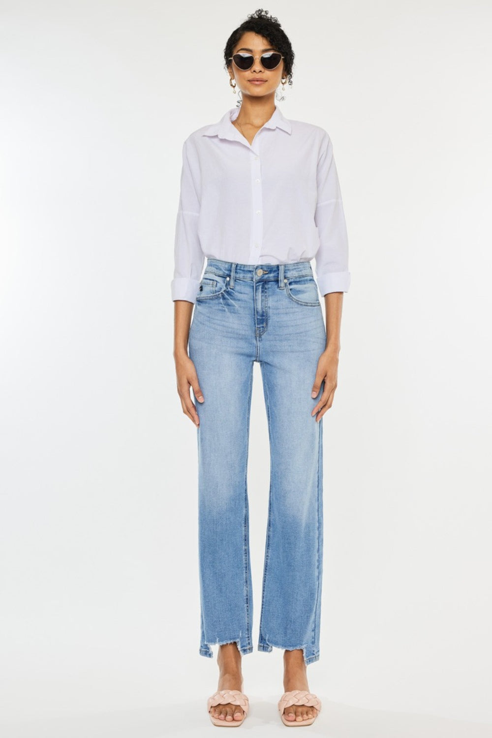 Kancan High Waist Raw Hem Straight Jeans - TRENDMELO