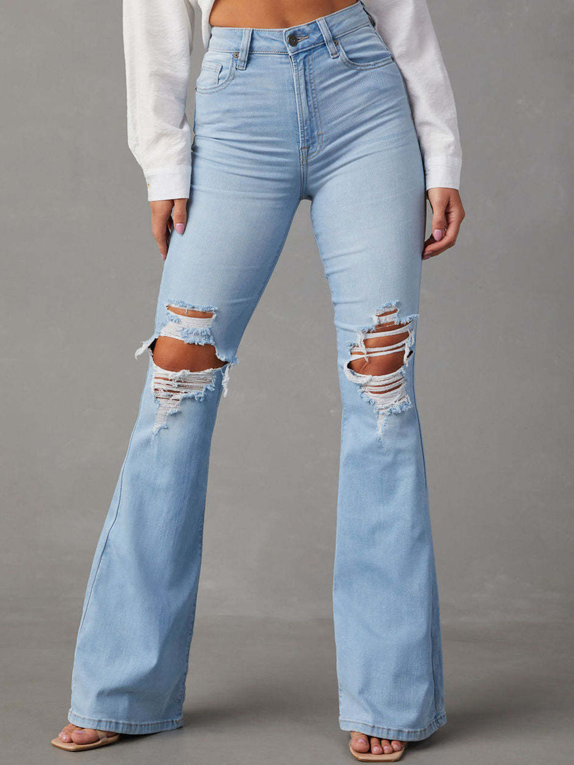 Distressed Bootcut Jeans with Pockets - TRENDMELO
