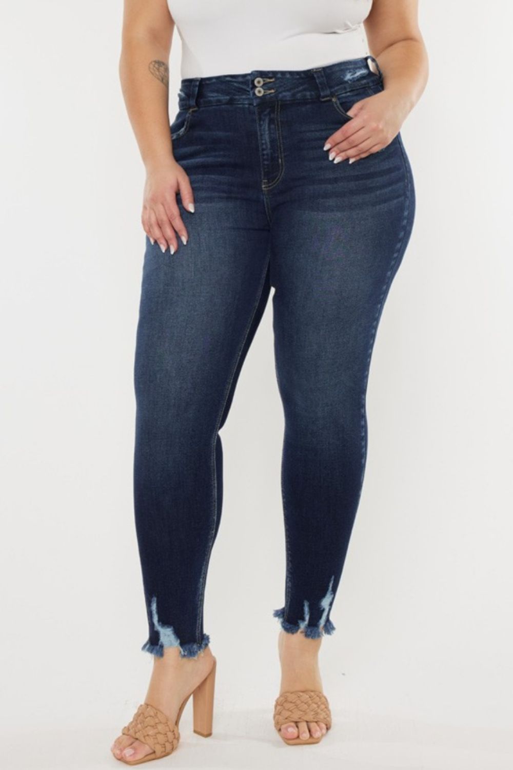 Kancan Full Size Cat's Whiskers Raw Hem High Waist Jeans - TRENDMELO