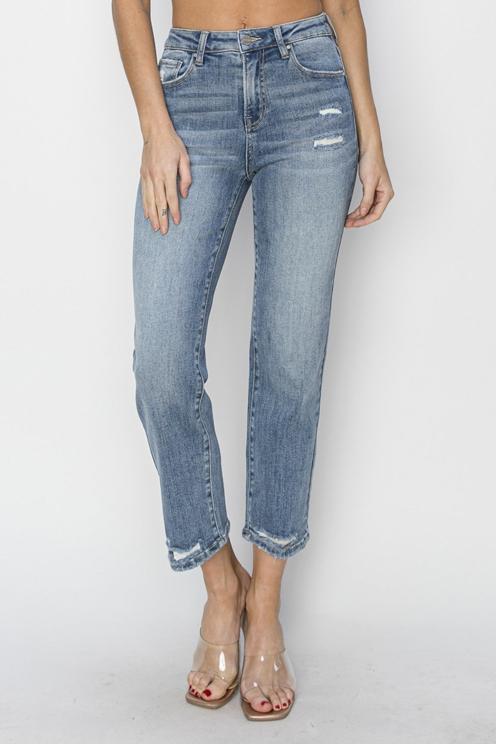 RISEN Full Size High Waist Distressed Cropped Jeans - TRENDMELO