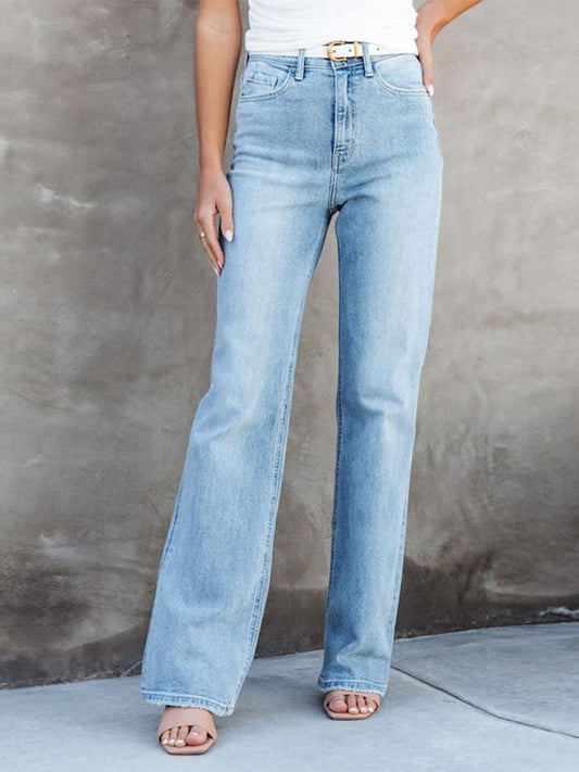 Washed Straight Leg Jeans - TRENDMELO